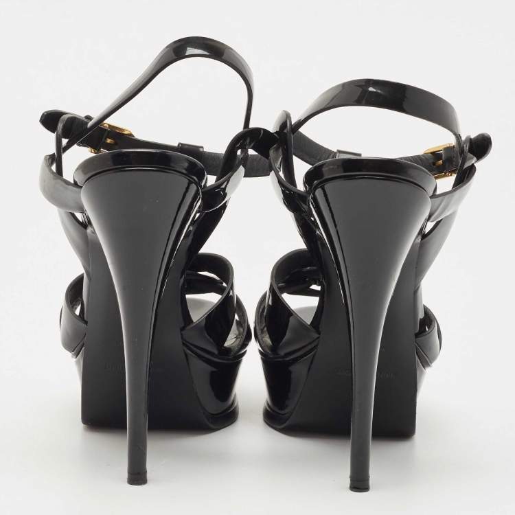 Pre Owned Saint Laurent Black Patent Leather Tribute Sandals Size 38
