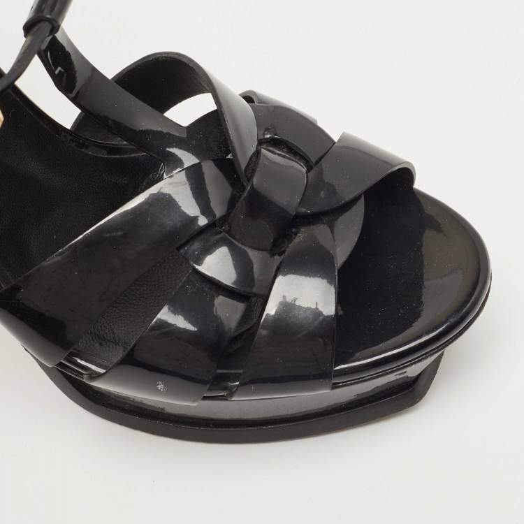 Pre Owned Saint Laurent Black Patent Leather Tribute Sandals Size 38