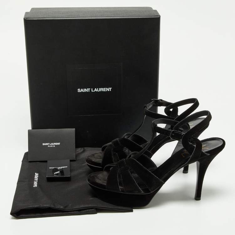 Pre Owned Saint Laurent Black Velvet Tribute Platform Sandals Size 39