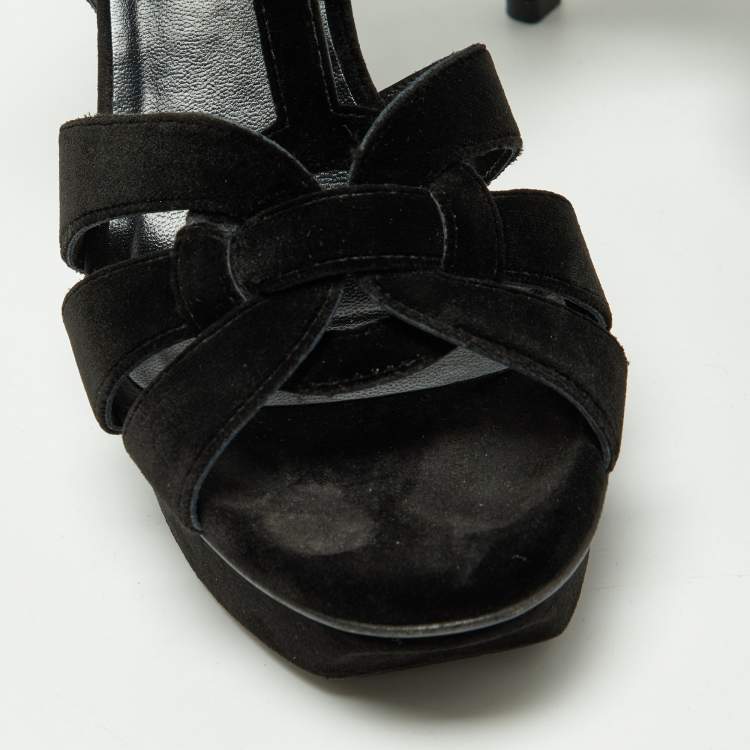 Pre Owned Saint Laurent Black Velvet Tribute Platform Sandals Size 39