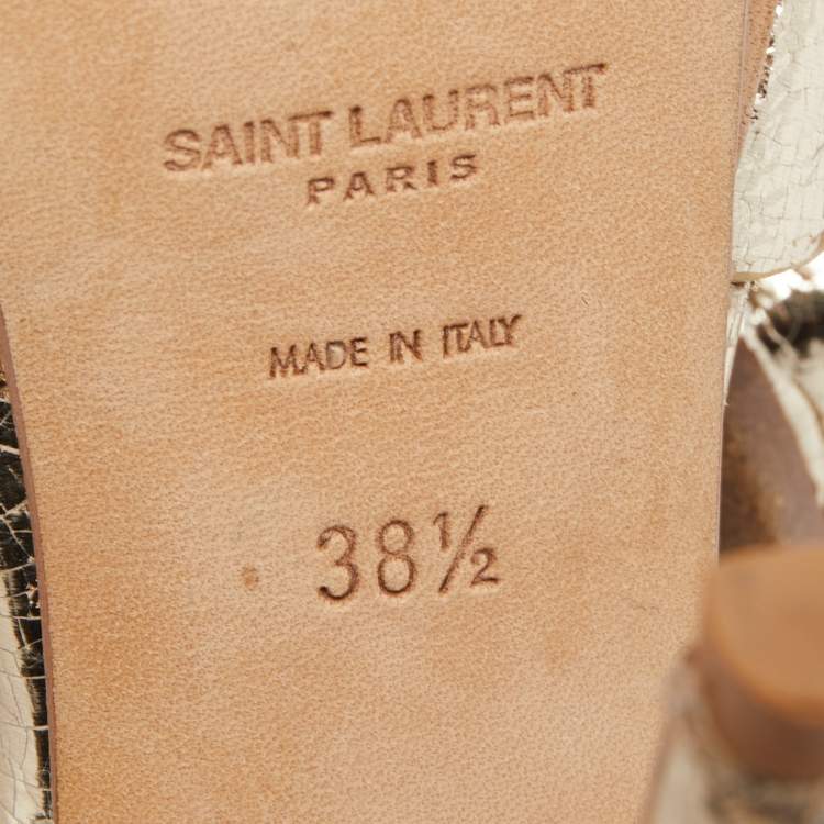 Pre Owned Saint Laurent Gold Leather Tribute Sandals Size 38.5