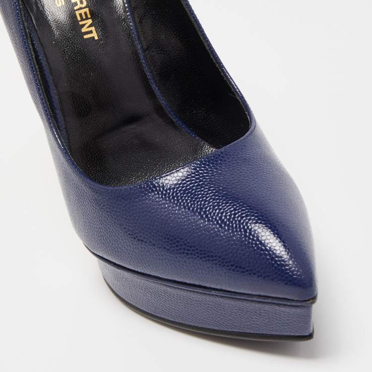 Pre Owned Saint Laurent Blue Textured Leather Janis Pumps Size 36