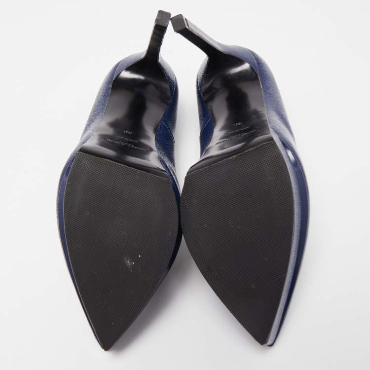 Pre Owned Saint Laurent Blue Textured Leather Janis Pumps Size 36