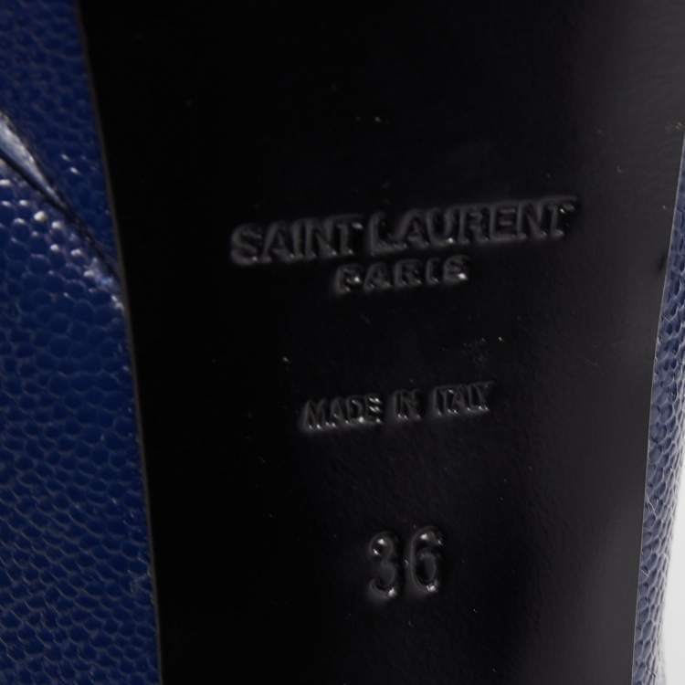 Pre Owned Saint Laurent Blue Textured Leather Janis Pumps Size 36