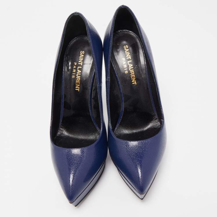 Pre Owned Saint Laurent Blue Textured Leather Janis Pumps Size 36