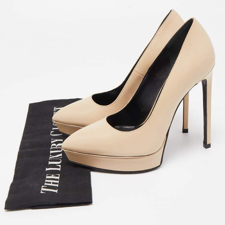 Pre Owned Saint Laurent Beige Textured Leather Janis Pumps Size 36