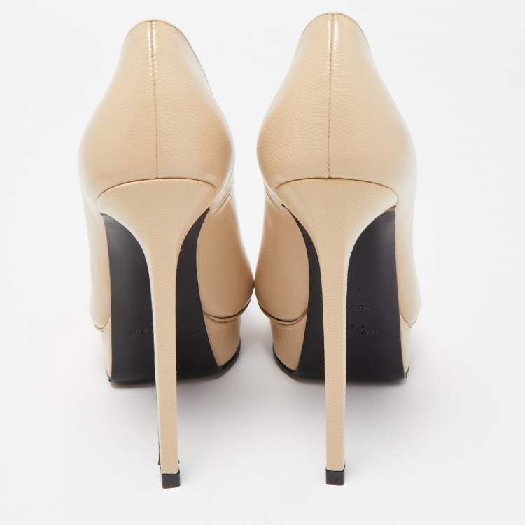 Pre Owned Saint Laurent Beige Textured Leather Janis Pumps Size 36