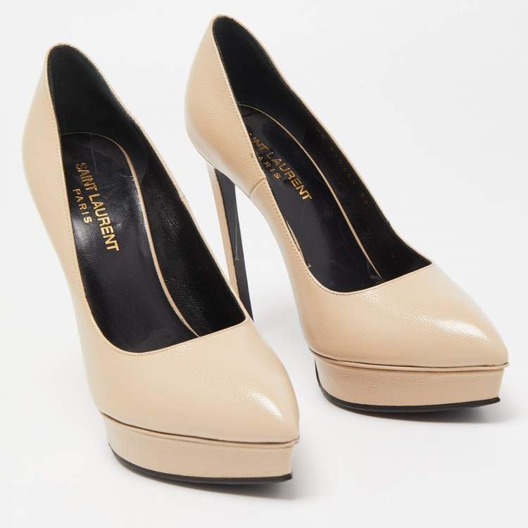 Pre Owned Saint Laurent Beige Textured Leather Janis Pumps Size 36
