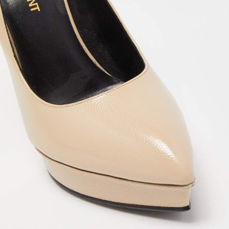 Pre Owned Saint Laurent Beige Textured Leather Janis Pumps Size 36