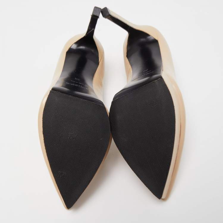 Pre Owned Saint Laurent Beige Textured Leather Janis Pumps Size 36