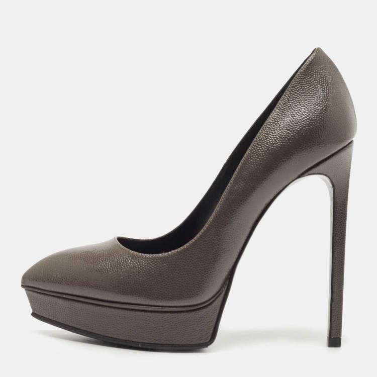 Saint Laurent Grey Textured Leather Janis Pumps Size 36