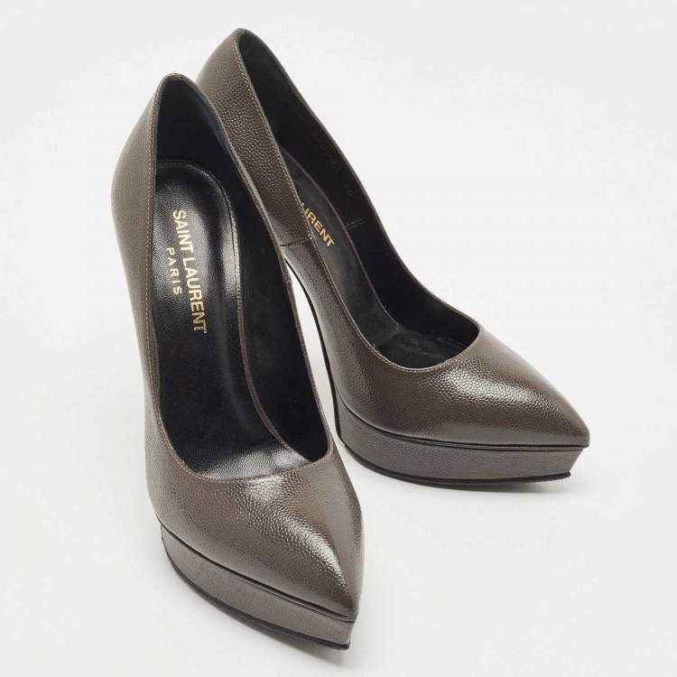 Pre Owned Saint Laurent Grey Textured Leather Janis Pumps Size 36