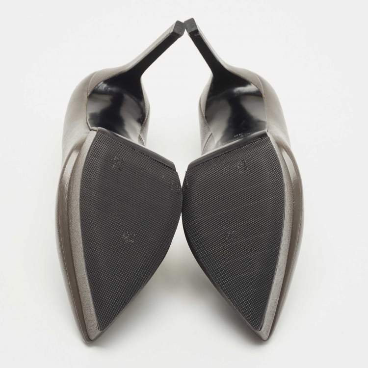 Pre Owned Saint Laurent Grey Textured Leather Janis Pumps Size 36
