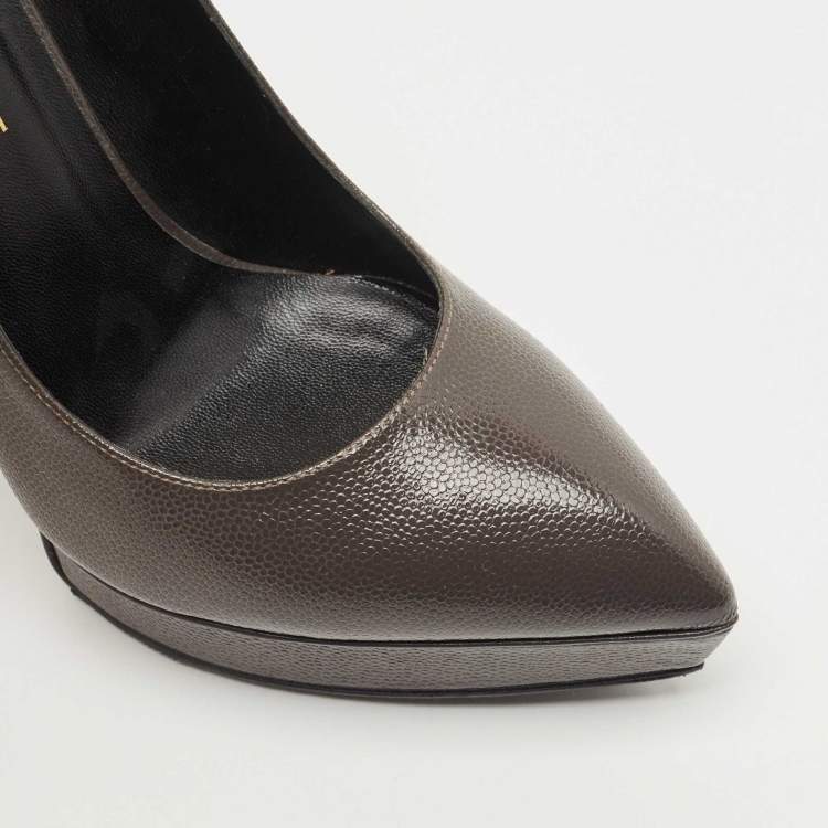 Pre Owned Saint Laurent Grey Textured Leather Janis Pumps Size 36