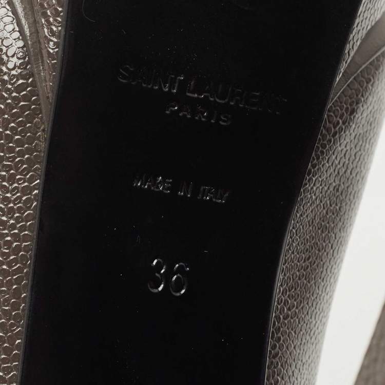 Pre Owned Saint Laurent Grey Textured Leather Janis Pumps Size 36