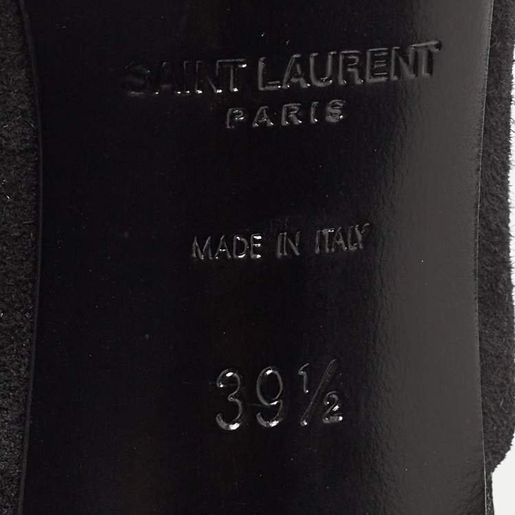 Pre Owned Saint Laurent Black Suede and Lace Open Toe Ankle Booties Size 39.5