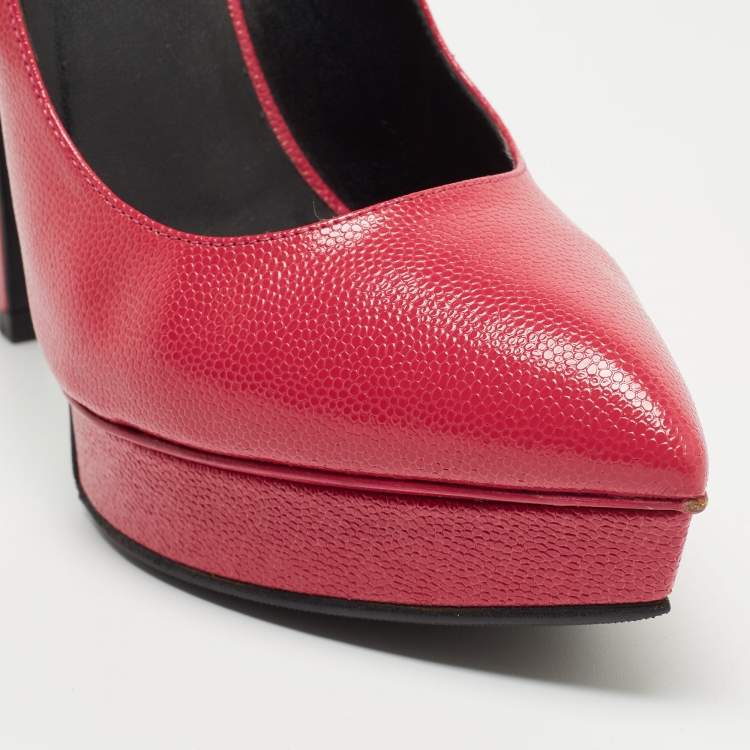 Pre Owned Saint Laurent Pink Textured Leather Janis Platform Pointed Toe Pumps Size 36