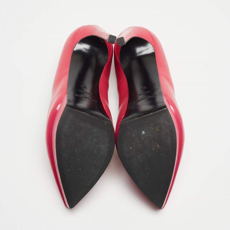 Pre Owned Saint Laurent Pink Textured Leather Janis Platform Pointed Toe Pumps Size 36