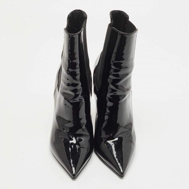 مملوكة مسبقًا Saint Laurent Paris Black Patent Leather Opyum Pointed Toe Ankle Booties Size 37