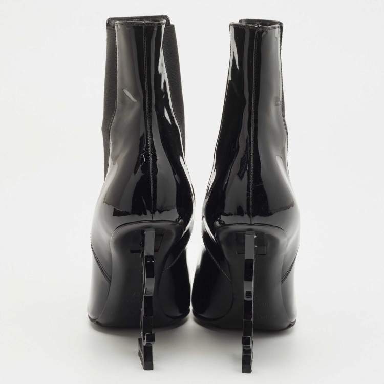 مملوكة مسبقًا Saint Laurent Paris Black Patent Leather Opyum Pointed Toe Ankle Booties Size 37