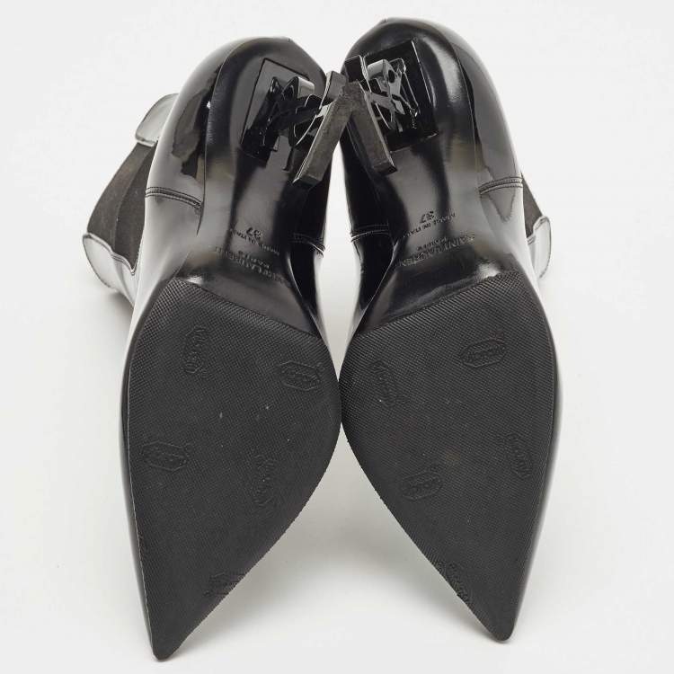 مملوكة مسبقًا Saint Laurent Paris Black Patent Leather Opyum Pointed Toe Ankle Booties Size 37