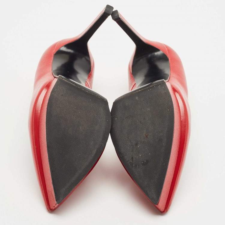 Pre Owned Saint Laurent Paris Red Textured Leather Janis Platform Pointed Toe Pumps Size 36