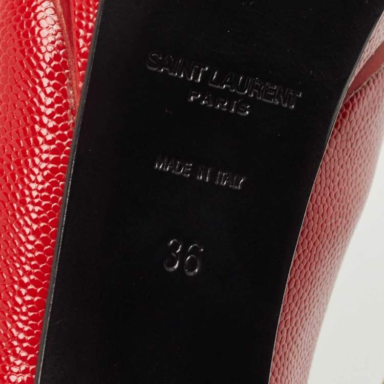 Pre Owned Saint Laurent Paris Red Textured Leather Janis Platform Pointed Toe Pumps Size 36