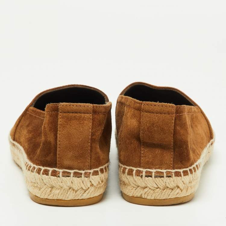 Pre Owned Saint Laurent Brown Suede Cassandra Espadrilles Slip On Loafers Size 37.5