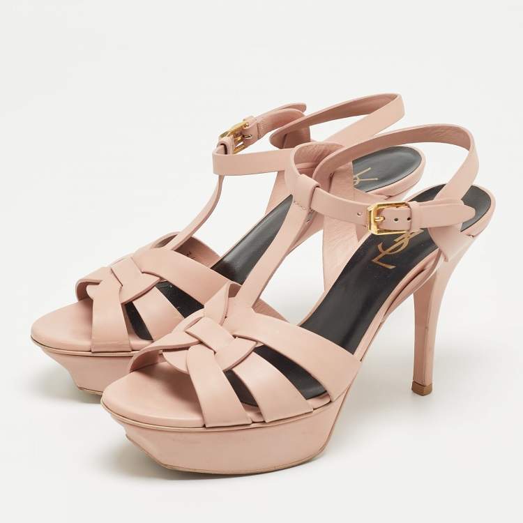 Pre Owned Saint Laurent Pink Leather Leather Tribute Sandals Size 36