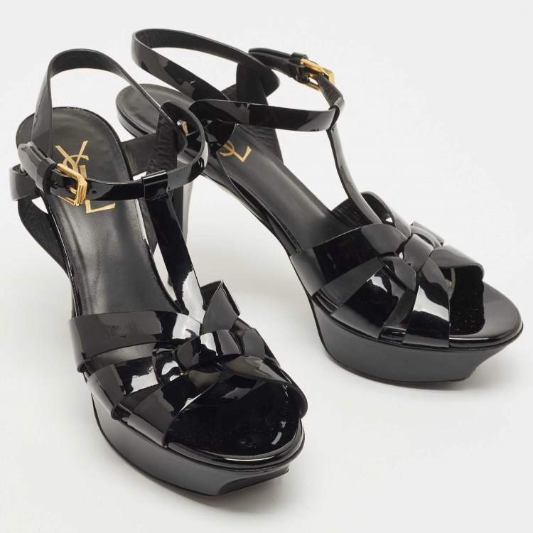 مملوكة مسبقًا Saint Laurent Black Patent Leather Tribute  Sandals Size 38