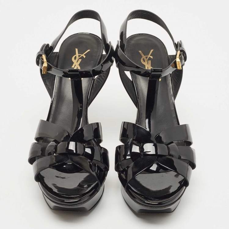 مملوكة مسبقًا Saint Laurent Black Patent Leather Tribute  Sandals Size 38
