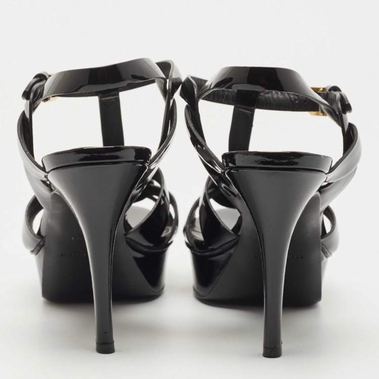 مملوكة مسبقًا Saint Laurent Black Patent Leather Tribute  Sandals Size 38