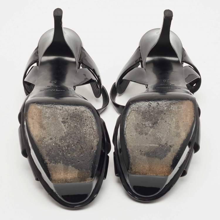 مملوكة مسبقًا Saint Laurent Black Patent Leather Tribute  Sandals Size 38