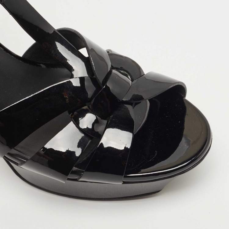 مملوكة مسبقًا Saint Laurent Black Patent Leather Tribute  Sandals Size 38