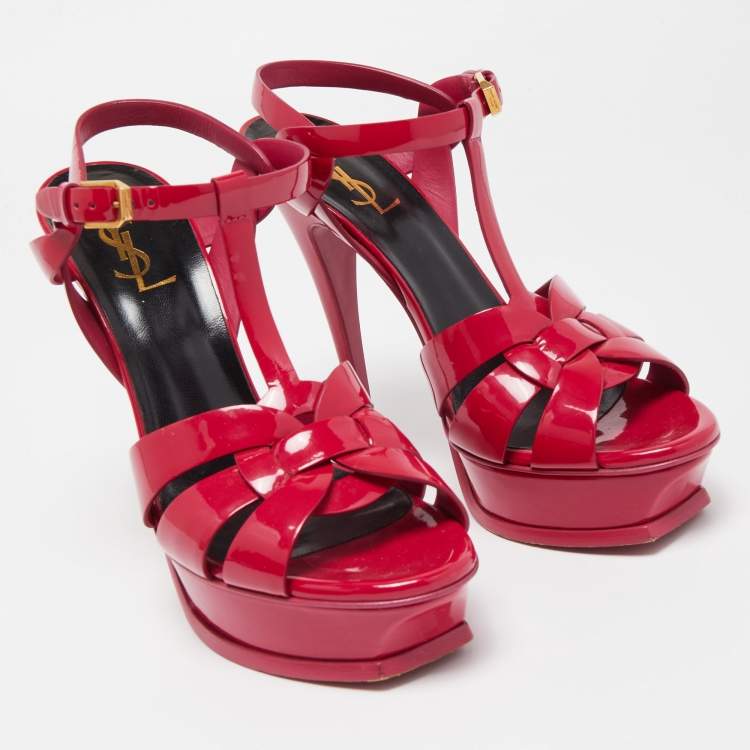 Pre Owned Saint Laurent Purple Patent Tribute Ankle Strap Sandals Size 39