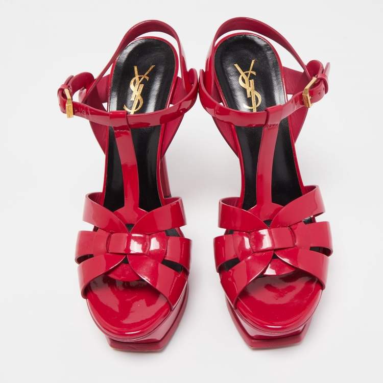 Pre Owned Saint Laurent Purple Patent Tribute Ankle Strap Sandals Size 39