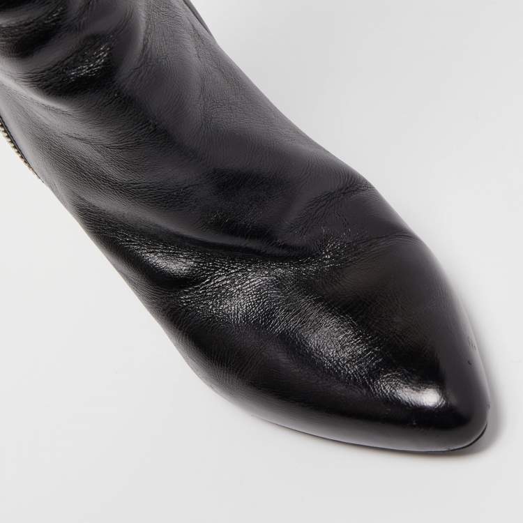 Pre Owned Saint Laurent Black Leather Knee Length Boots Size 39
