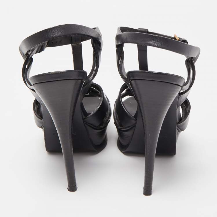 Pre Owned Saint Laurent Black Leather Tribute Sandals Size 37.5