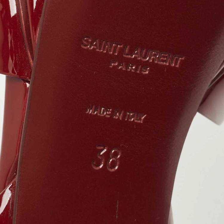 Pre Owned Saint Laurent Burgundy Patent Tribute  Ankle Strap Sandals Size 38