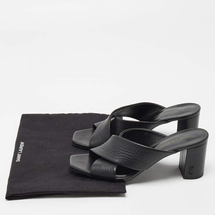 Pre Owned Saint Laurent Black Leather Loulou Slide Sandals Size 37
