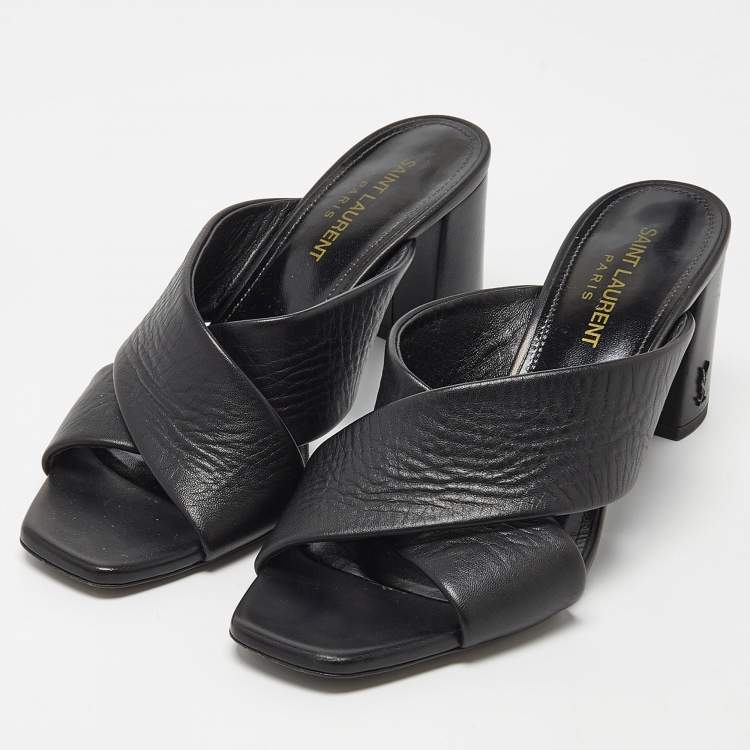 Pre Owned Saint Laurent Black Leather Loulou Slide Sandals Size 37
