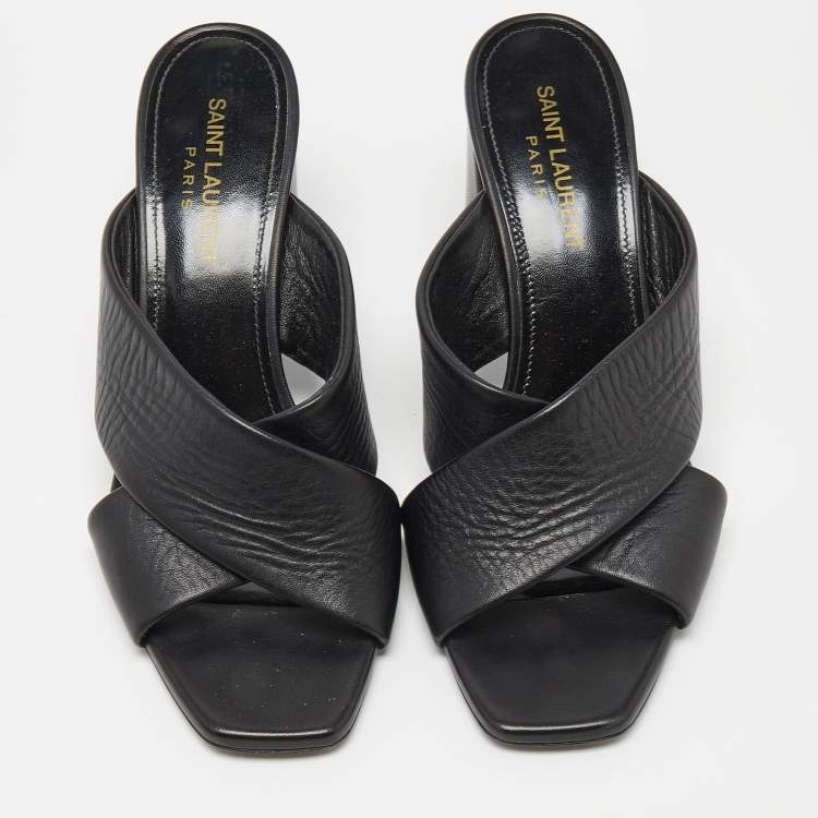 Pre Owned Saint Laurent Black Leather Loulou Slide Sandals Size 37