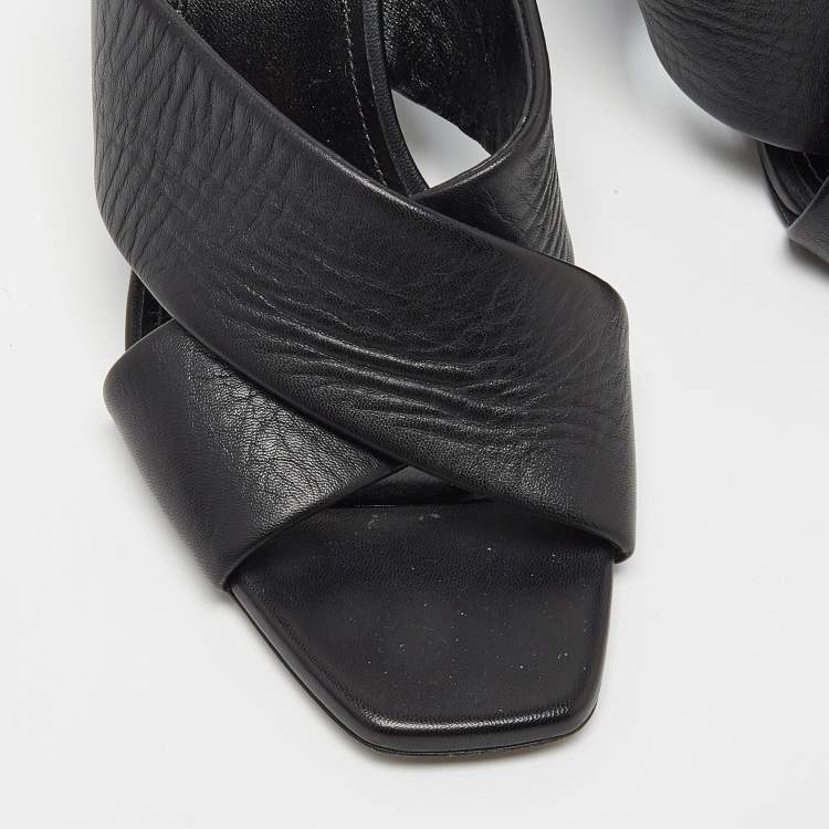 Pre Owned Saint Laurent Black Leather Loulou Slide Sandals Size 37