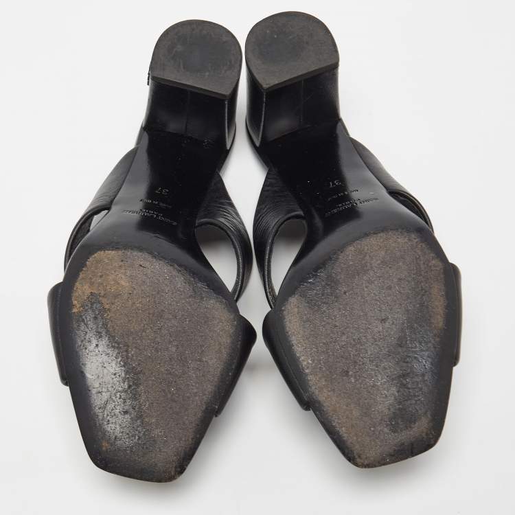 Pre Owned Saint Laurent Black Leather Loulou Slide Sandals Size 37