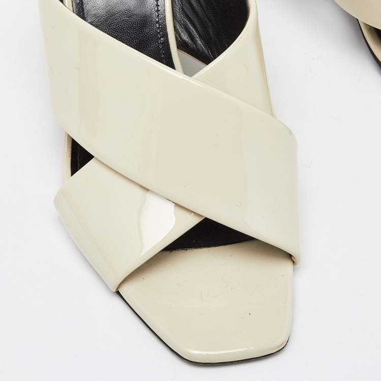 Pre Owned Saint Laurent Off White Patent Leather Loulou Criss Cross Mules Size 39