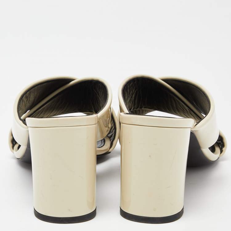 Pre Owned Saint Laurent Off White Patent Leather Loulou Criss Cross Mules Size 39