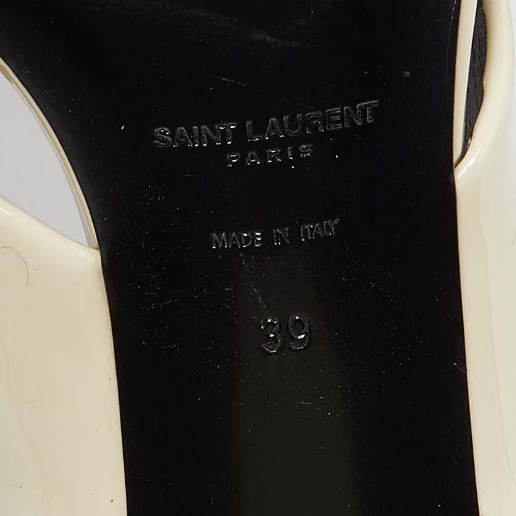 Pre Owned Saint Laurent Off White Patent Leather Loulou Criss Cross Mules Size 39