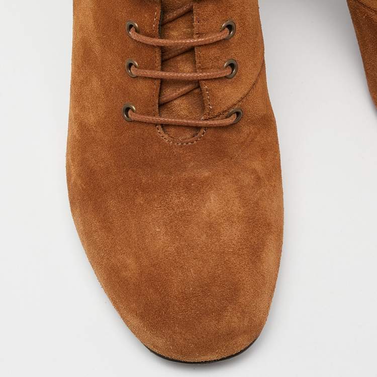 Pre Owned Saint Laurent Brown Suede Lace Up Ankle Boots Size 39.5