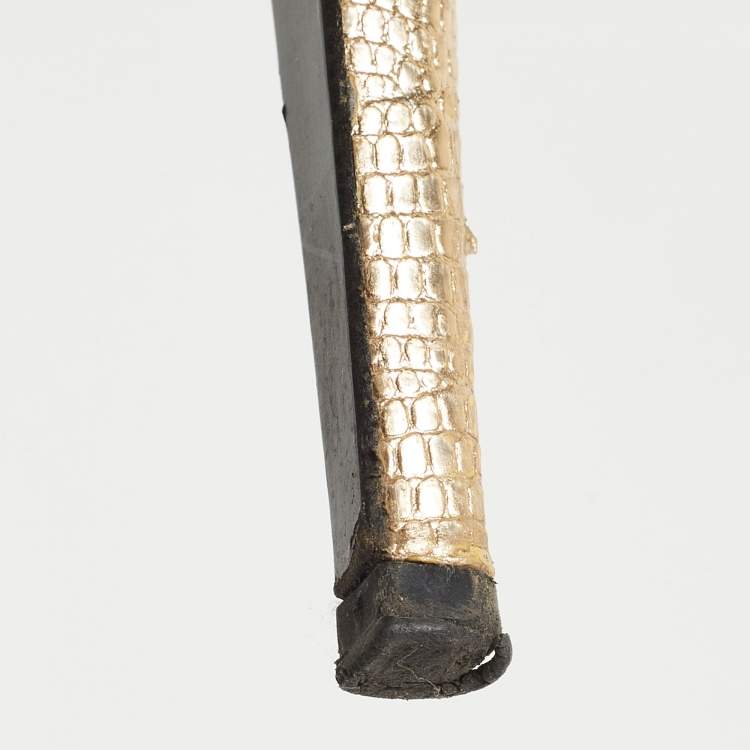 Pre Owned Saint Laurent Gold Lizard Embossed Leather Tribute Ankle Strap Sandals Size 39
