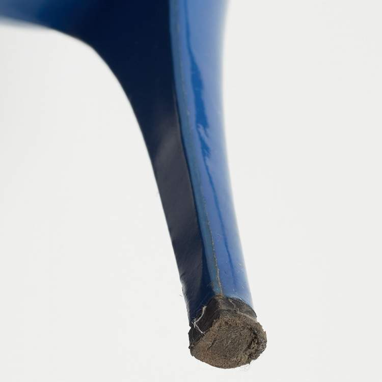 Pre Owned Saint Laurent Blue  Patent Tribute Ankle Strap Sandals Size 39
